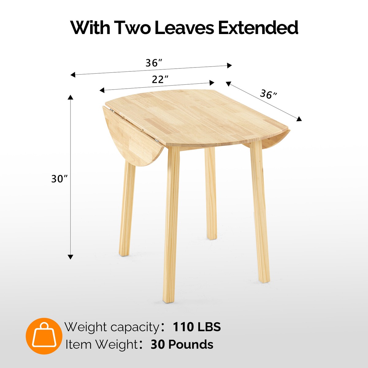 Floding Table Drop Leaf Table Dining Desk Saving Space for Kitchen
