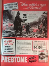 1947 magazine PROMO AD original (unframed) PRESTONE anti-freeze 10" x 14"