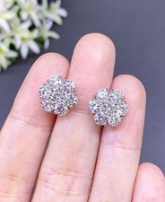 1Ct Lab Created Diamond Round Cluster Flower Stud Earrings 14K White Gold Plated
