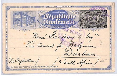 GUATEMALA 3c Stationery Card 1897 *SOUTH AFRICA* DESTINATION {samwells}PH320 - Picture 3 of 12
