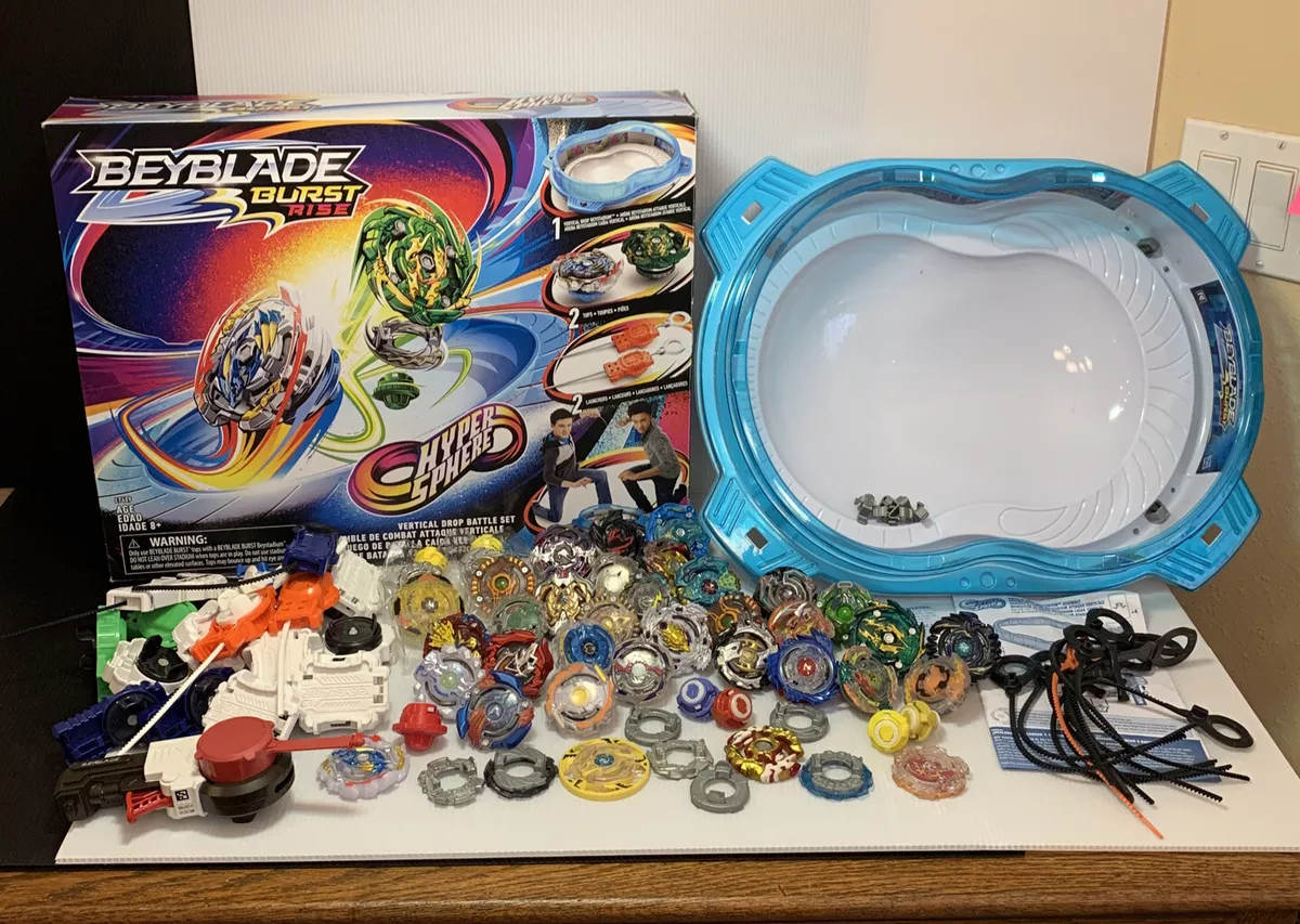 Hasbro Beyblade Burst Rise Stadium Arena Lot. 8 Beyblades with 2 Launchers