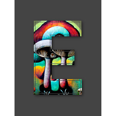 Buchstabe E bunte trippige Pilze Graffiti Initiale Leinwand Kunstdruck Poster