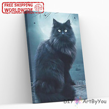 Paint By Numbers Kit Black Cat Animal Home Beginner Painting Framed Canvas Kid