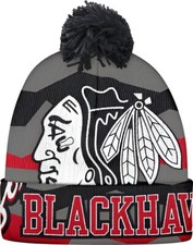 Youth Chicago Blackhawks Face-Off Cuffed Knit Hat with Pom NHL Reebok Beanie