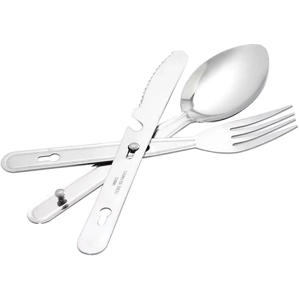 3 Piece Camping Cutlery Set Stainless Steel Fork Knife Spoon Festival Travel - Image 2 of 4