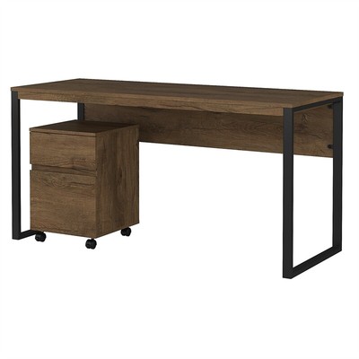 Latitude 60w Writing Desk With 2 Drawer File Cabinet In Rustic