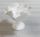 Vintage Fenton Milk Glass Hobnail Double Crimped Compote 5 3/4" W 6 1/2" T