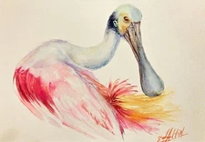 Wildlife Bird Roseate Spoonbill Watercolor Painting Original