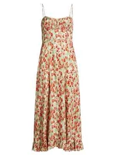 $348 DÔEN Rosaria Floral Silk-Blend Midi-Dress | Tulip Fields | XXS