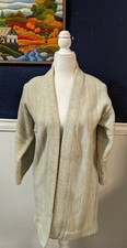 VTG 1970s Cuddle Knit Mint Green Beige Long Duster Sweater Cardigan Sz Medium M