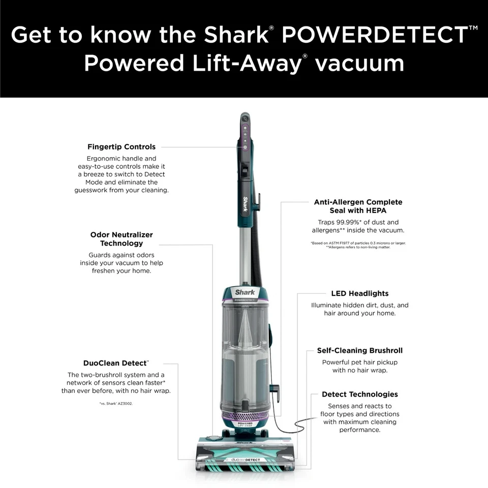 Aspiradora vertical Shark POWERDETECT rollo de cepillo autolimpiante Duoclean olor potente Foto 3 de 4