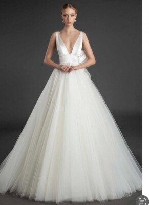 pnina tornai backless wedding dresses Satin Fit-and-Flare Wedding Dress With Detachable Bolero