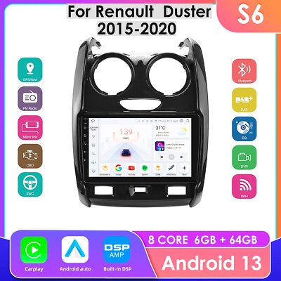 Car Radio For Renault Duster 2015-2020 Carplay  Android 14 GPS TouchScreen 6+64G