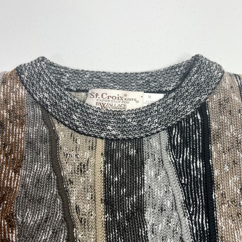 Vintage St Croix Knit Sweater Mens M Brown Gray Geometric Coogi Wool USA 90s - Picture 10 of 22