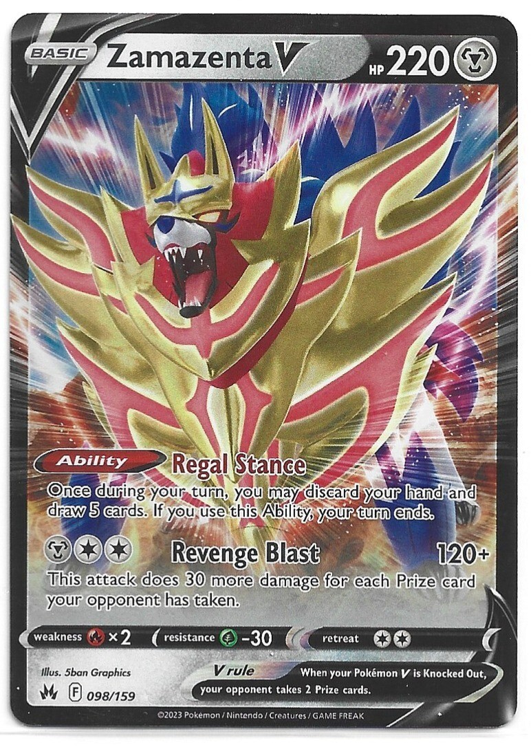 Pokemon Zamazenta V - Holo Ultra Rare - 98/159 - Crown Zenith