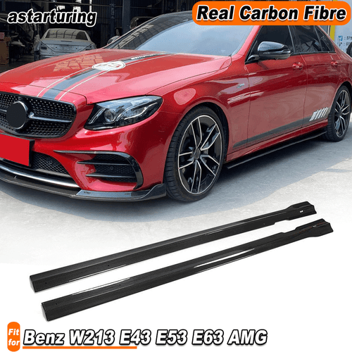 For Mercedes W213 E43 E53 E63  Sedan Real Carbon Side Skirts Extension Lips - Picture 1 of 12