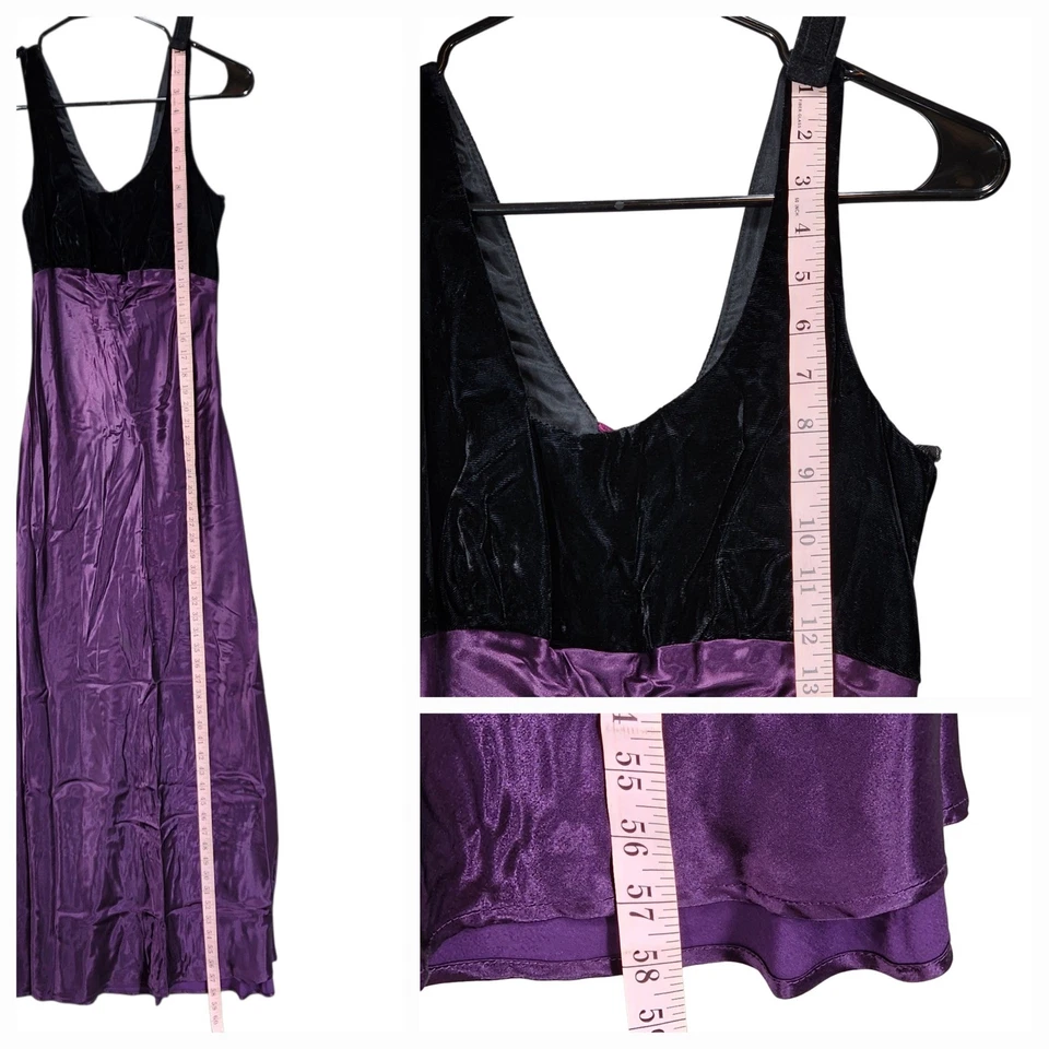 Vtg Roberta Velvet Satin Maxi Dress sz 4 (9/10) Womens Black Purple Whimsigoth - Image 4 of 4