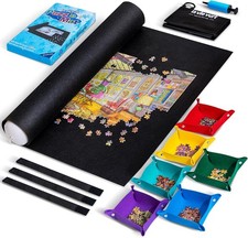 Jigsaw Puzzle Mat Roll Up with 6 Color Sorting Trays, Store and Transport Puz...