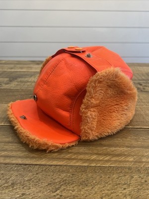 Vintage Blaze Orange Kmart Insulated Hunting Hat Ear Flaps Small