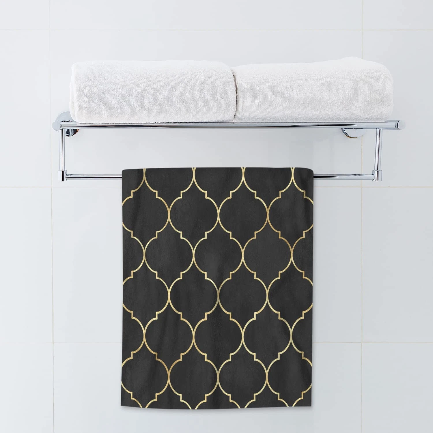 Black Gold Moroccan Microfiber Towels Geometric Glittering Lines Bath Towels ...