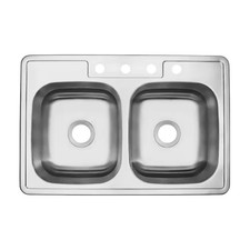 33 In. Drop-In Double Bowl 50/50-20-Gauge Stainless Steel Kitchen Sink