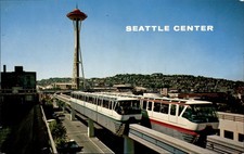 1962 Seattle World's Fair Era Space Needle Alweg Monorail Postcard Chrome