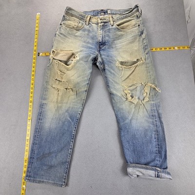 Levis 514 Jeans Mens Blue Selvedge Made & Crafted Thrashed Destroyed Fits 34x28