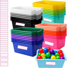 24 Pack Stackable Plastic Cubby Bins with Labels - Colorful Storage Baskets