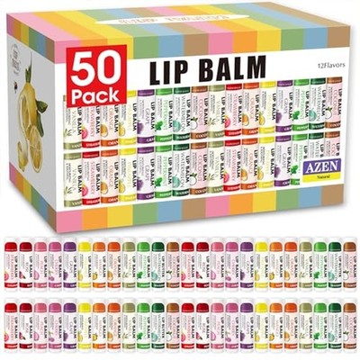 AZEN 50 Pack Lip Balm Bulk, Moisturizing Lip Balms for dry cracked lips, Vale...