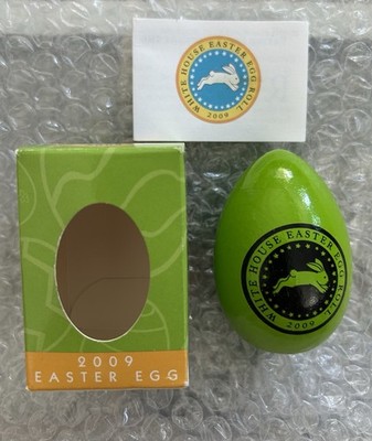 OBAMA 2009 WHITE HOUSE EASTER GREEN WOOD EGG + BOX OFFICIAL DEMOCRAT BUNNY EXC