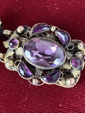 Vintage / Antique Czech Amethyst Glass & Brass Plated Bracelet
