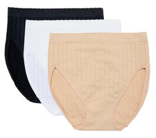 Breezies Set of 3 Seamless Pointelle Hi-Cut Briefs Large Basic A644714  12941