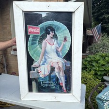 Rare Coca Cola Umbrella Girl 1929 Cardboard Sign Advertising 7 Million Drinks