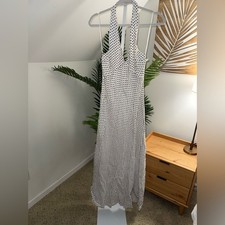 Reformation Delilah 100% Linen Maxi Dress Sz4 Eclipse Dot Polka Vacation Halter