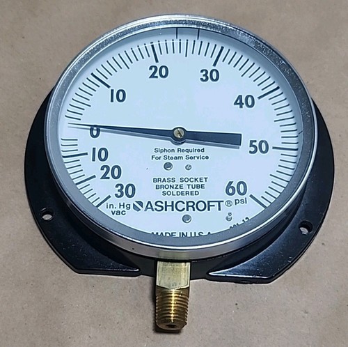 *NEW* Ashcroft 091-12 Brass 4-1/2" Pressure Gauge 1/4" Npt Lower 60Psi +Warranty - Picture 2 of 9