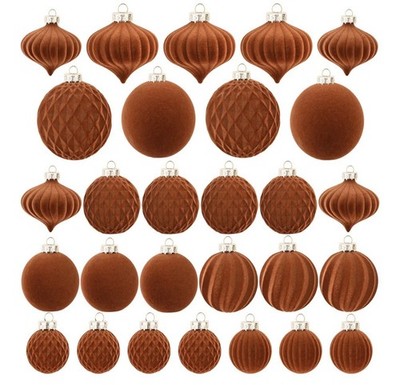 Flocked Ornaments for Christmas Tree Decorations - 28pcs Brown Tan Velvet Ball