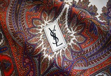 SAINT LAURENT Red/Multicolor VINTAGE PAISLEY Pattern 100 SILK Square Scarf 35"