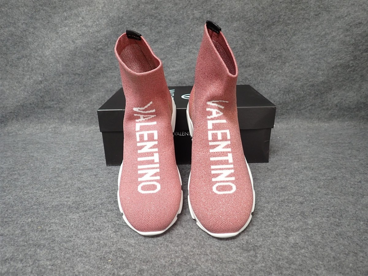 NEW Valentino Melissa Logo Sock Sneakers Pink Women's Size 7 (SS86