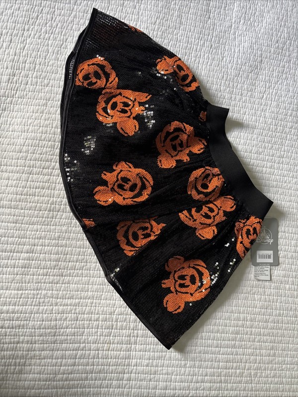 DISNEY Girls Black & Orange Sequin Skirt Mickey Mouse Pumpkin Halloween Size 4