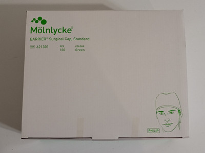 NEW/SEALED! / Molnlycke Barrier Surgical Caps (621301) Green (Box of 100 pcs)