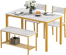 4 Person Dining Table Set,43.3 Inch Kitchen Table Set for 4,2 Chairs with Backre