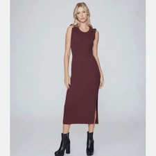 PAIGE Gardenia Pointelle Sweater Midi Dress Ruffle Shoulder Chocolate Wine Small