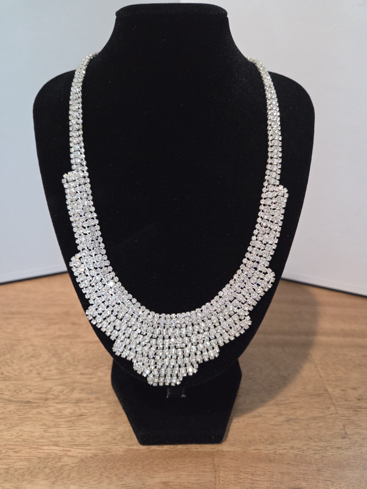 Statement Rhinestone Bib Necklace Silver Tone Mul… - image 1