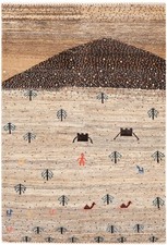 Perser Gabbeh Teppich Grau 98x141 cm Nomadenstil Wolle Handgeknüpft