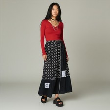 90s Drapers Damons Skirt Medium Petite Patchwork Buttons Beaded Bohemian Floral