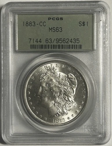 1883-CC Morgan Silver Dollar $1 – PCGS MS63 Green Rattler Holder – Carson City