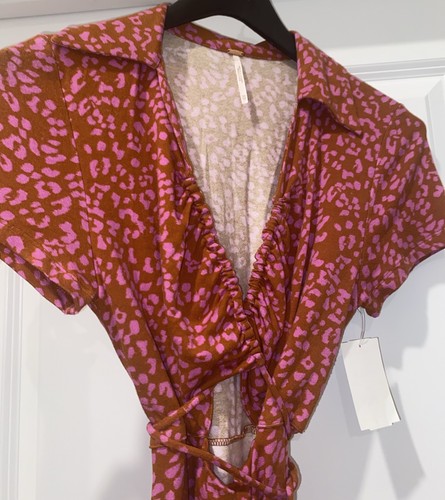 Free People Mini Wrap Dress Pink & Orange Marsaille Dress Size XS New Festival - Picture 12 of 16