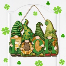 St. Patrick's Day Gnome Wreaths Sign Wooden Front Door Sign Luck Shamrock Gnom