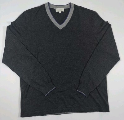 Neiman Marcus Mens 100% Superfine Cashmere Charcoal With Light Gray Trim Size XL