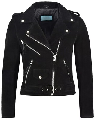 Women's Suede Jacket New Stylish Soft Lambskin Fringes Biker Motorcycle Jacket